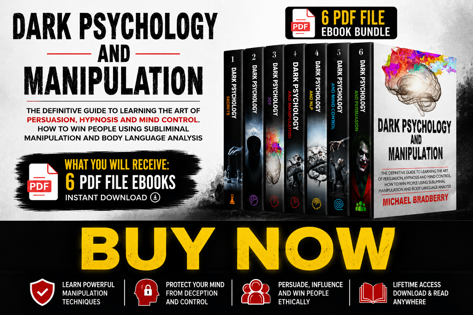 Dark Psychology eBook Bundle – 6 PDF Books on Persuasion, Manipulation, Mind Control, NLP & Human Behavior